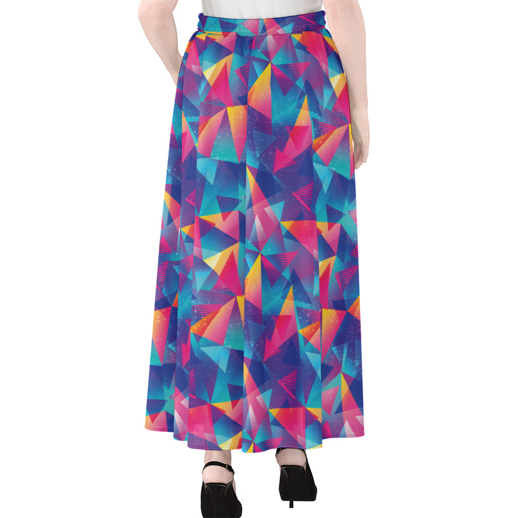 Colorful Geometric Mosaic Print Chiffon Maxi Skirt