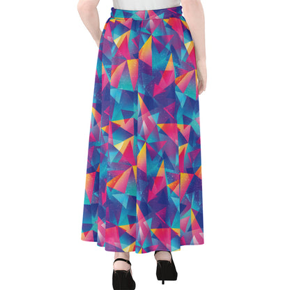 Colorful Geometric Mosaic Print Chiffon Maxi Skirt