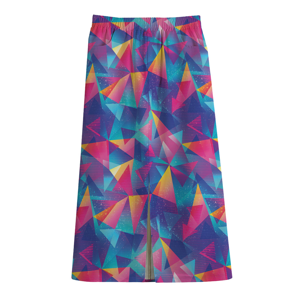 Colorful Geometric Mosaic Print Cotton Front Slit Maxi Skirt