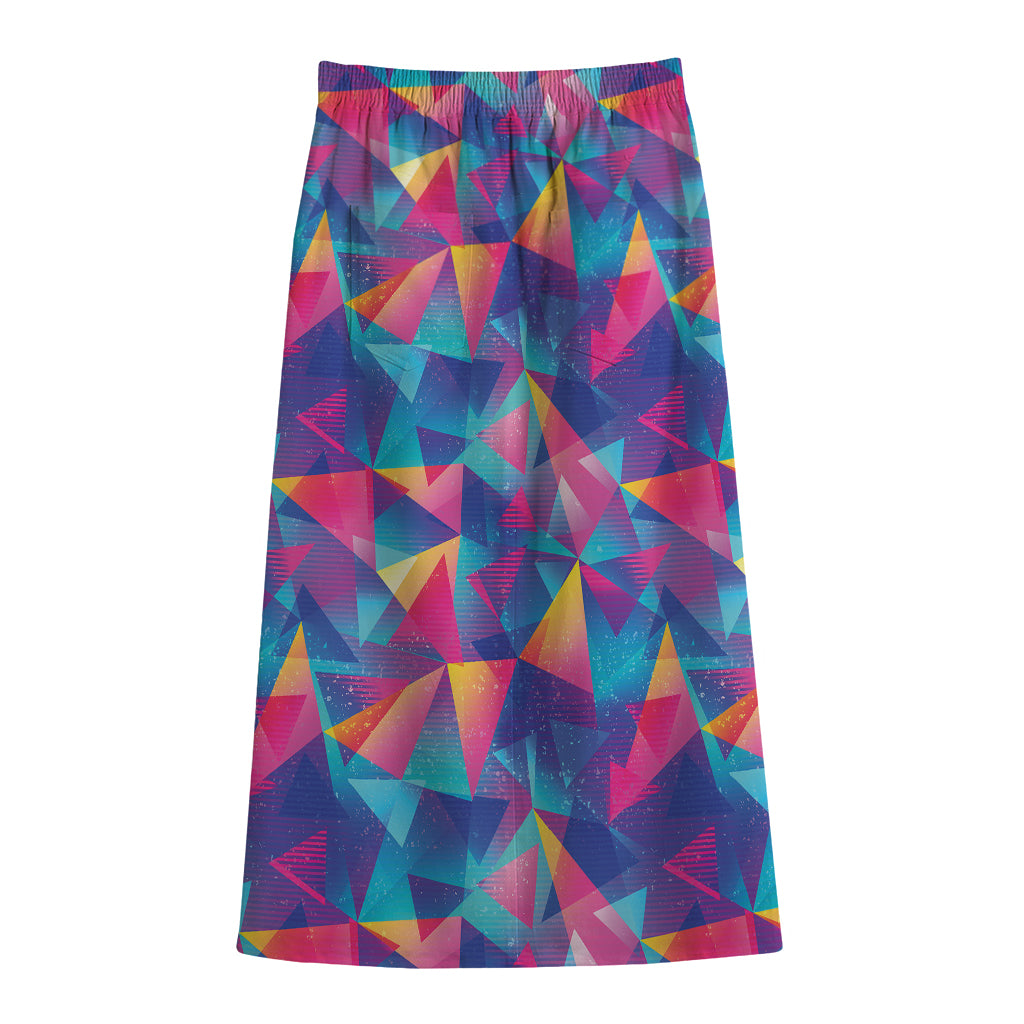 Colorful Geometric Mosaic Print Cotton Front Slit Maxi Skirt