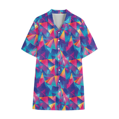 Colorful Geometric Mosaic Print Cotton Hawaiian Shirt