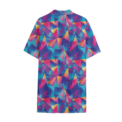 Colorful Geometric Mosaic Print Cotton Hawaiian Shirt