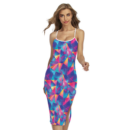 Colorful Geometric Mosaic Print Cross Back Cami Dress