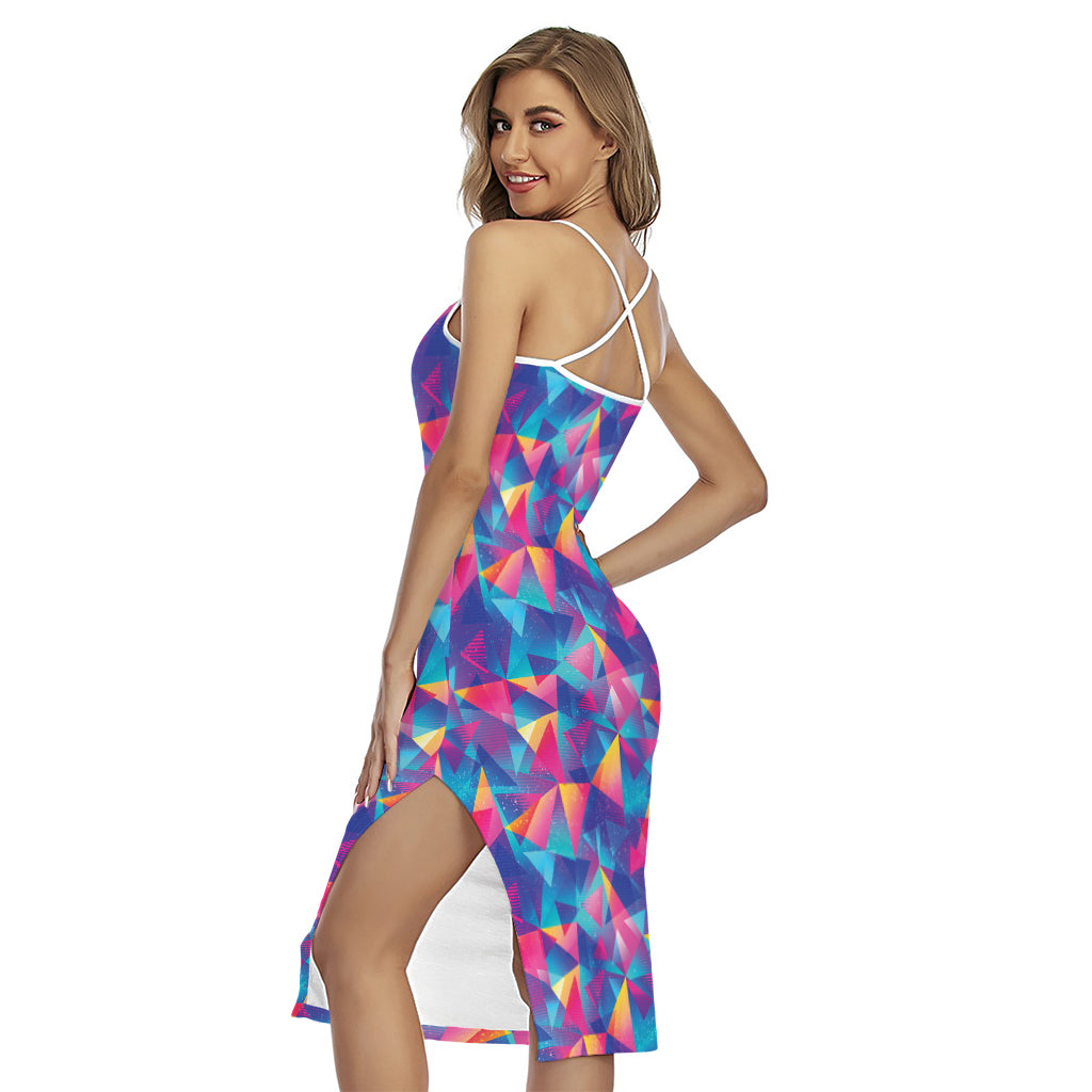 Colorful Geometric Mosaic Print Cross Back Cami Dress