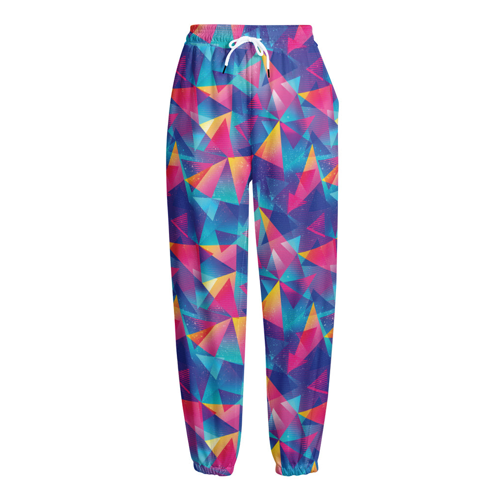 Colorful Geometric Mosaic Print Fleece Lined Knit Pants