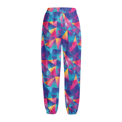 Colorful Geometric Mosaic Print Fleece Lined Knit Pants