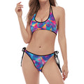 Colorful Geometric Mosaic Print Halter Scoop Tie Side Bikini