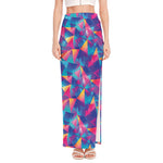 Colorful Geometric Mosaic Print High Slit Maxi Skirt