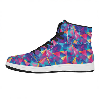 Colorful Geometric Mosaic Print High Top Leather Sneakers