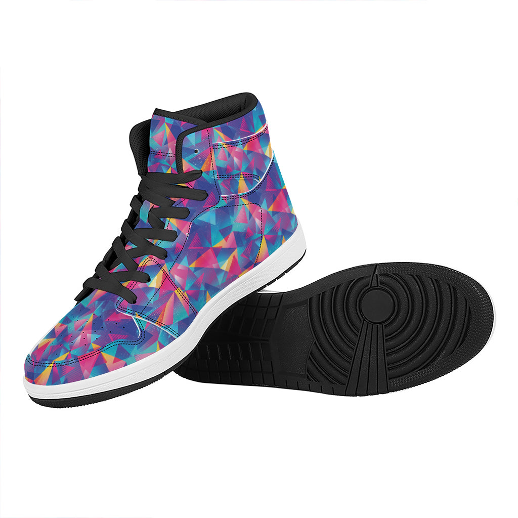 Colorful Geometric Mosaic Print High Top Leather Sneakers