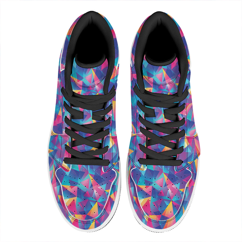 Colorful Geometric Mosaic Print High Top Leather Sneakers