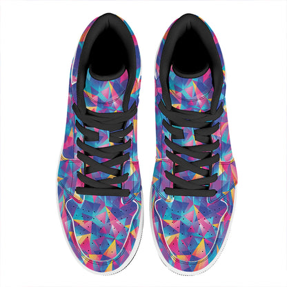 Colorful Geometric Mosaic Print High Top Leather Sneakers