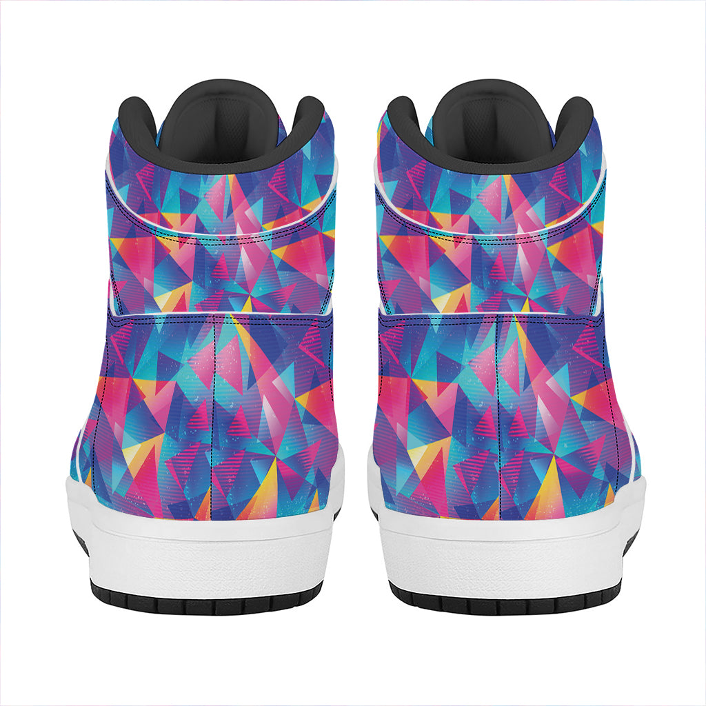 Colorful Geometric Mosaic Print High Top Leather Sneakers
