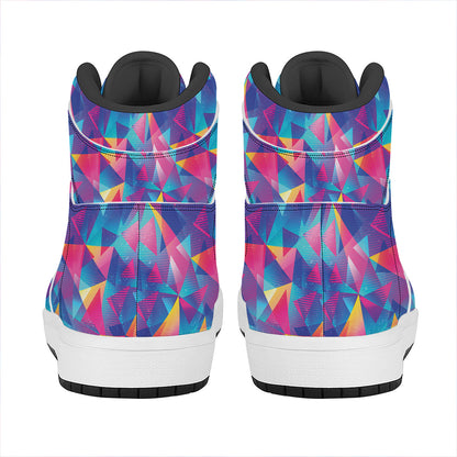 Colorful Geometric Mosaic Print High Top Leather Sneakers