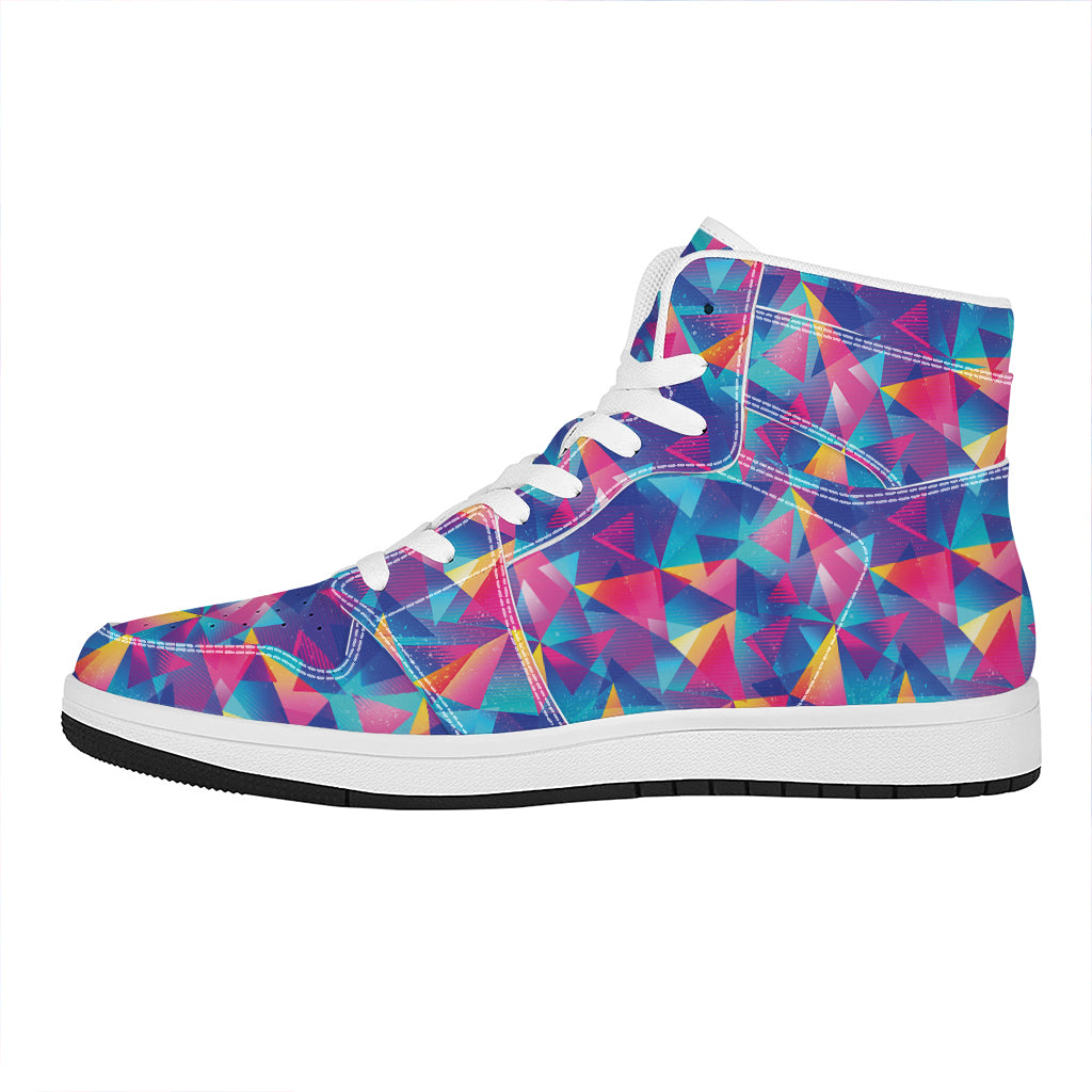 Colorful Geometric Mosaic Print High Top Leather Sneakers