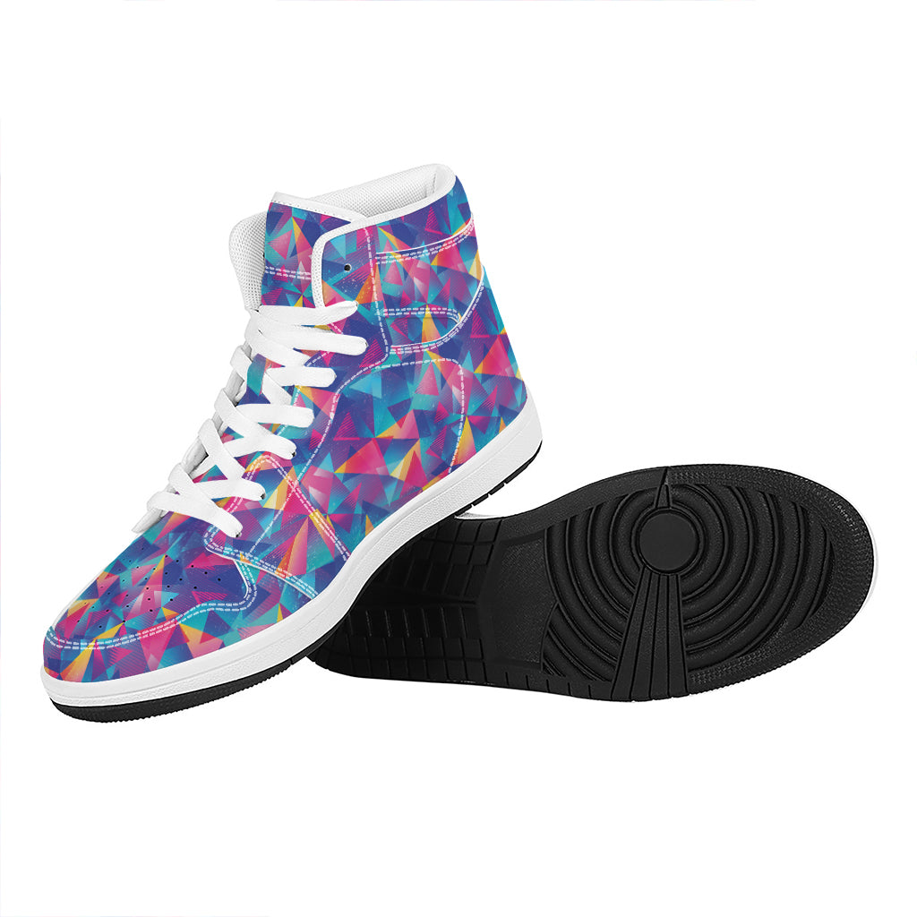 Colorful Geometric Mosaic Print High Top Leather Sneakers