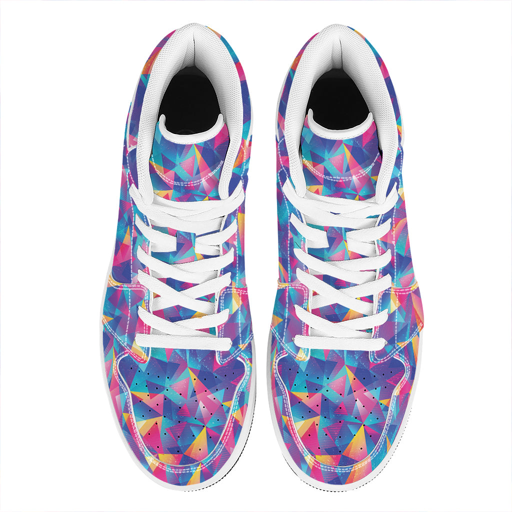 Colorful Geometric Mosaic Print High Top Leather Sneakers