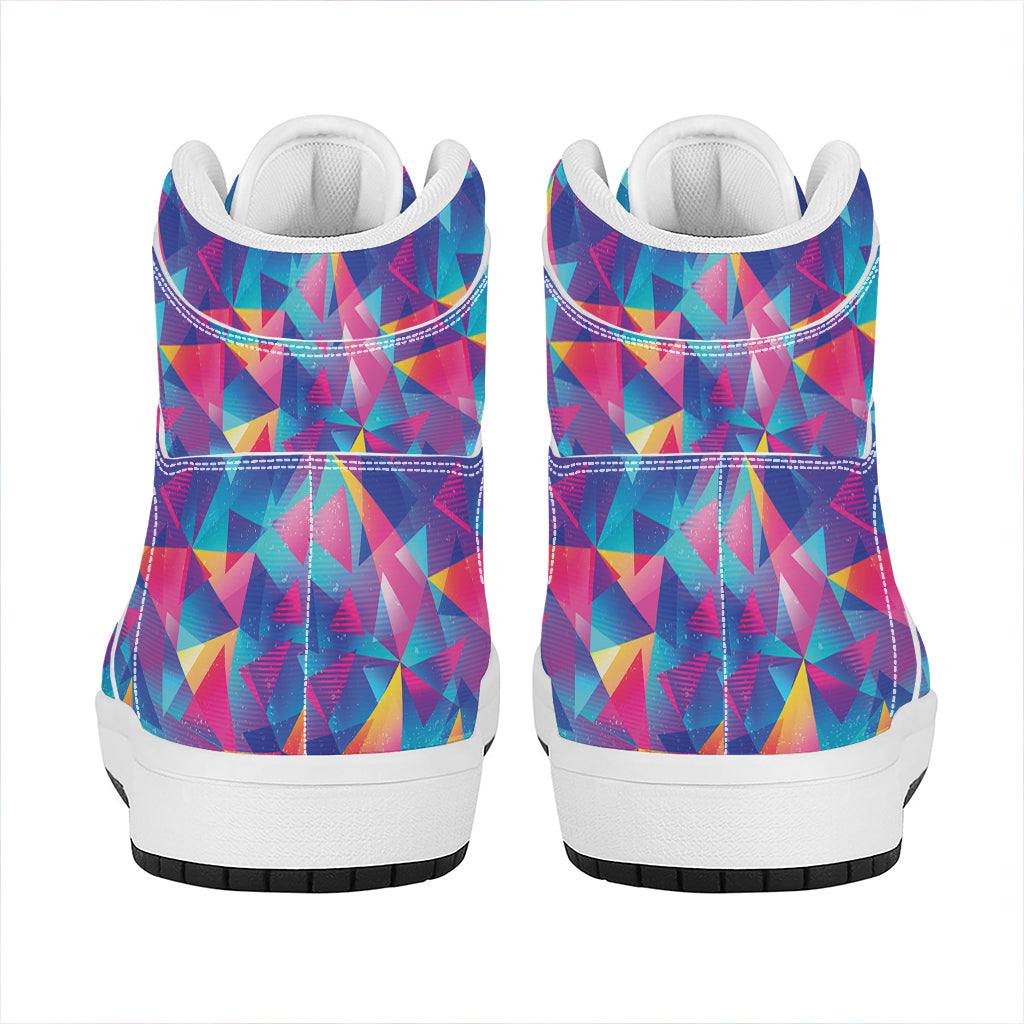 Colorful Geometric Mosaic Print High Top Leather Sneakers