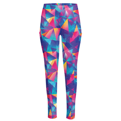Colorful Geometric Mosaic Print High-Waisted Pocket Leggings