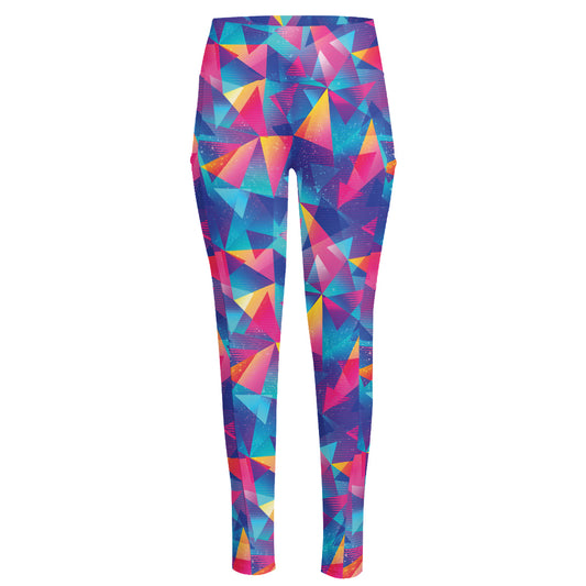 Colorful Geometric Mosaic Print High-Waisted Pocket Leggings