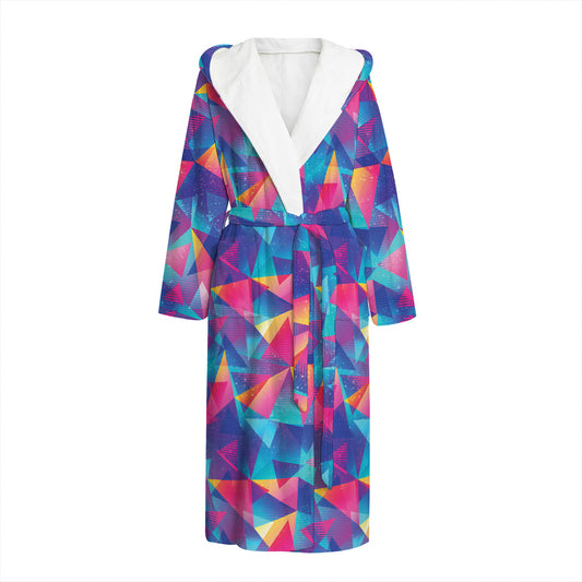 Colorful Geometric Mosaic Print Hooded Bathrobe