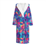 Colorful Geometric Mosaic Print Hooded Bathrobe