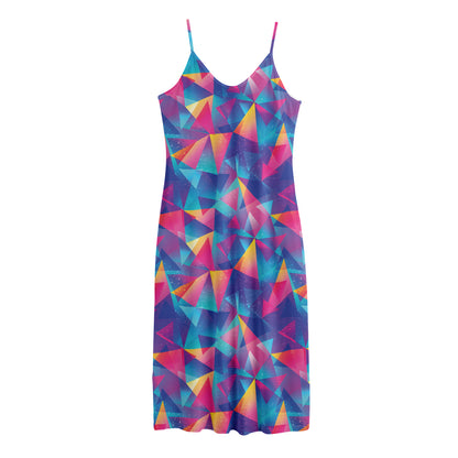 Colorful Geometric Mosaic Print Jersey Midi Cami Dress