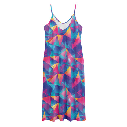 Colorful Geometric Mosaic Print Jersey Midi Cami Dress