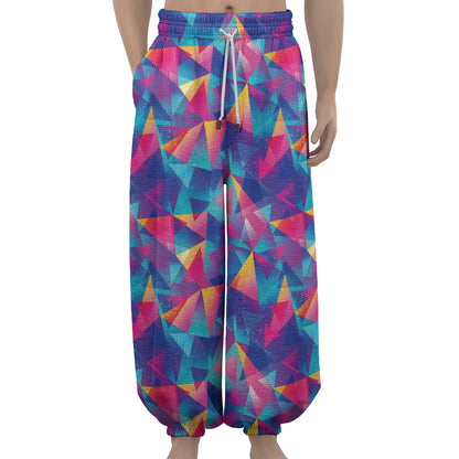 Colorful Geometric Mosaic Print Lantern Pants