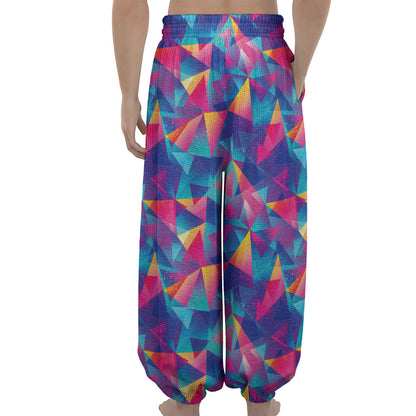 Colorful Geometric Mosaic Print Lantern Pants