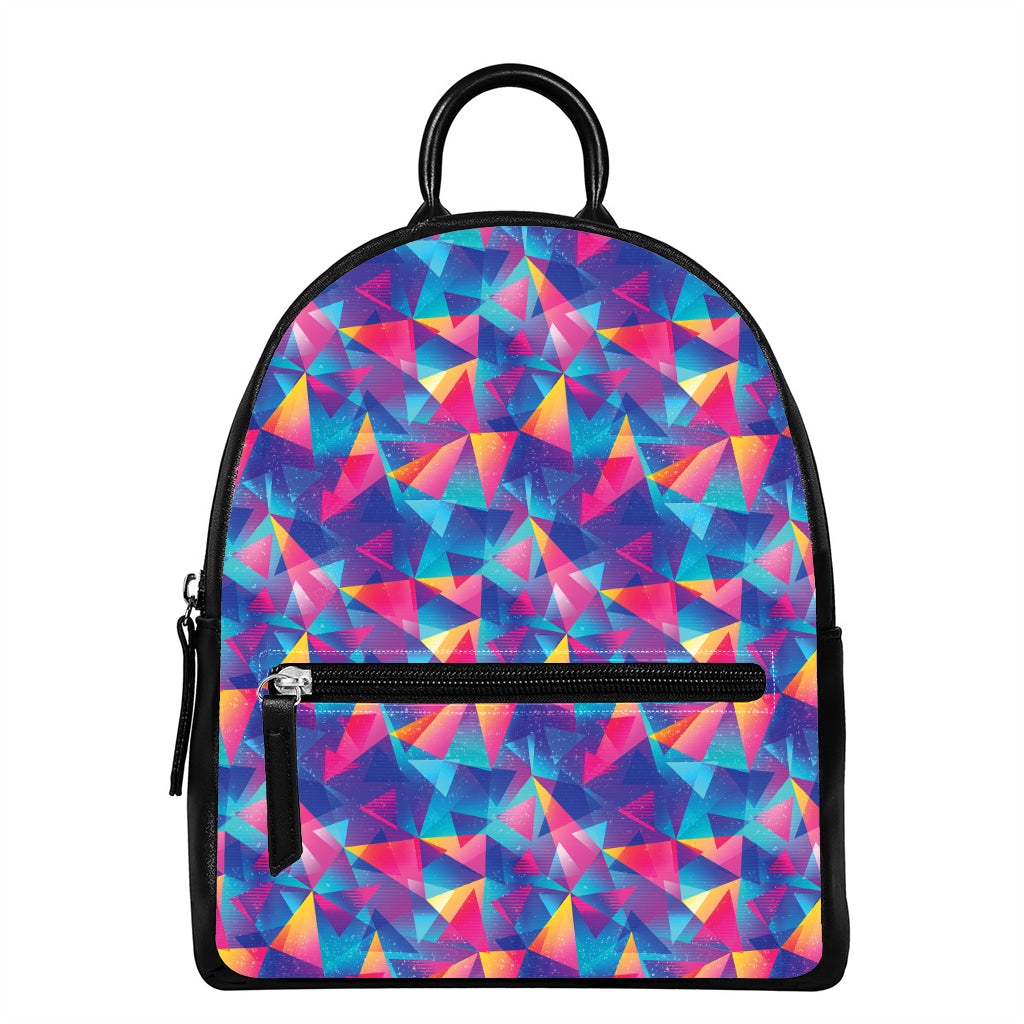 Colorful Geometric Mosaic Print Leather Backpack