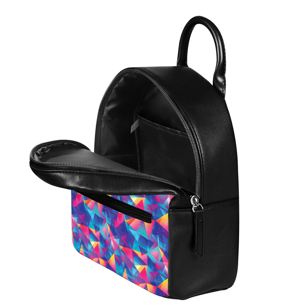 Colorful Geometric Mosaic Print Leather Backpack
