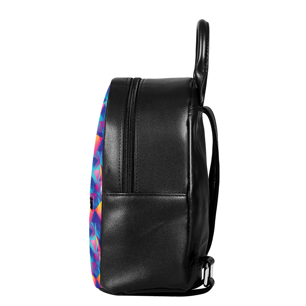 Colorful Geometric Mosaic Print Leather Backpack
