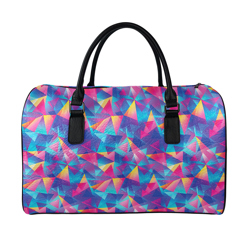Colorful Geometric Mosaic Print Leather Duffle Bag