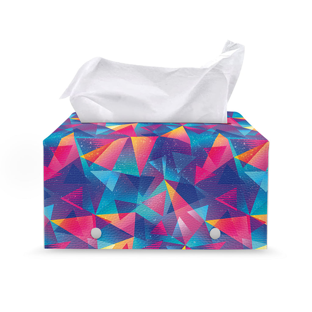 Colorful Geometric Mosaic Print Leather Tissue Box Cover