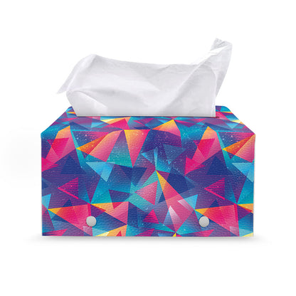 Colorful Geometric Mosaic Print Leather Tissue Box Cover