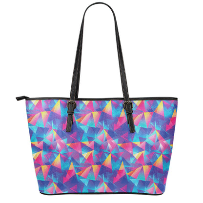 Colorful Geometric Mosaic Print Leather Tote Bag
