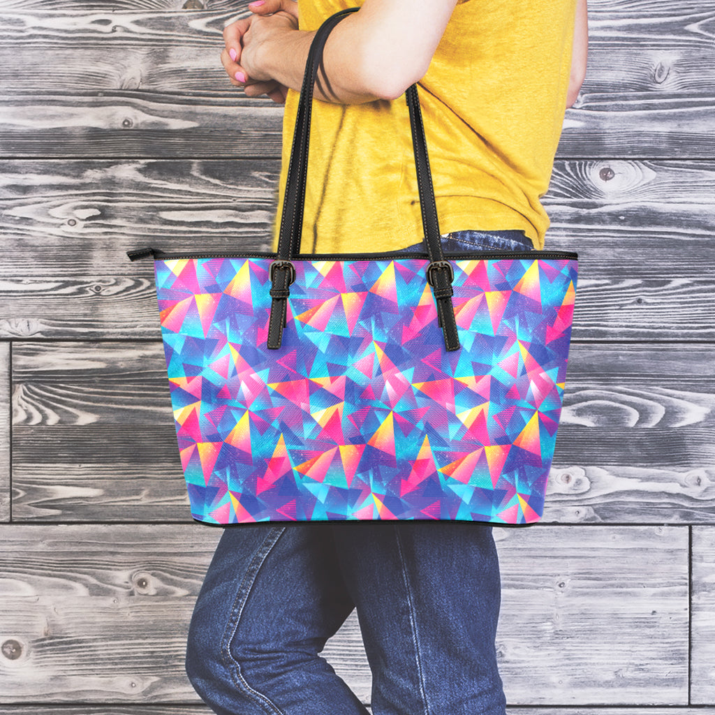 Colorful Geometric Mosaic Print Leather Tote Bag