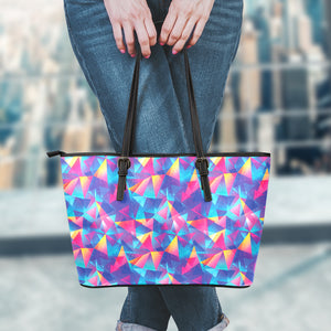 Colorful Geometric Mosaic Print Leather Tote Bag