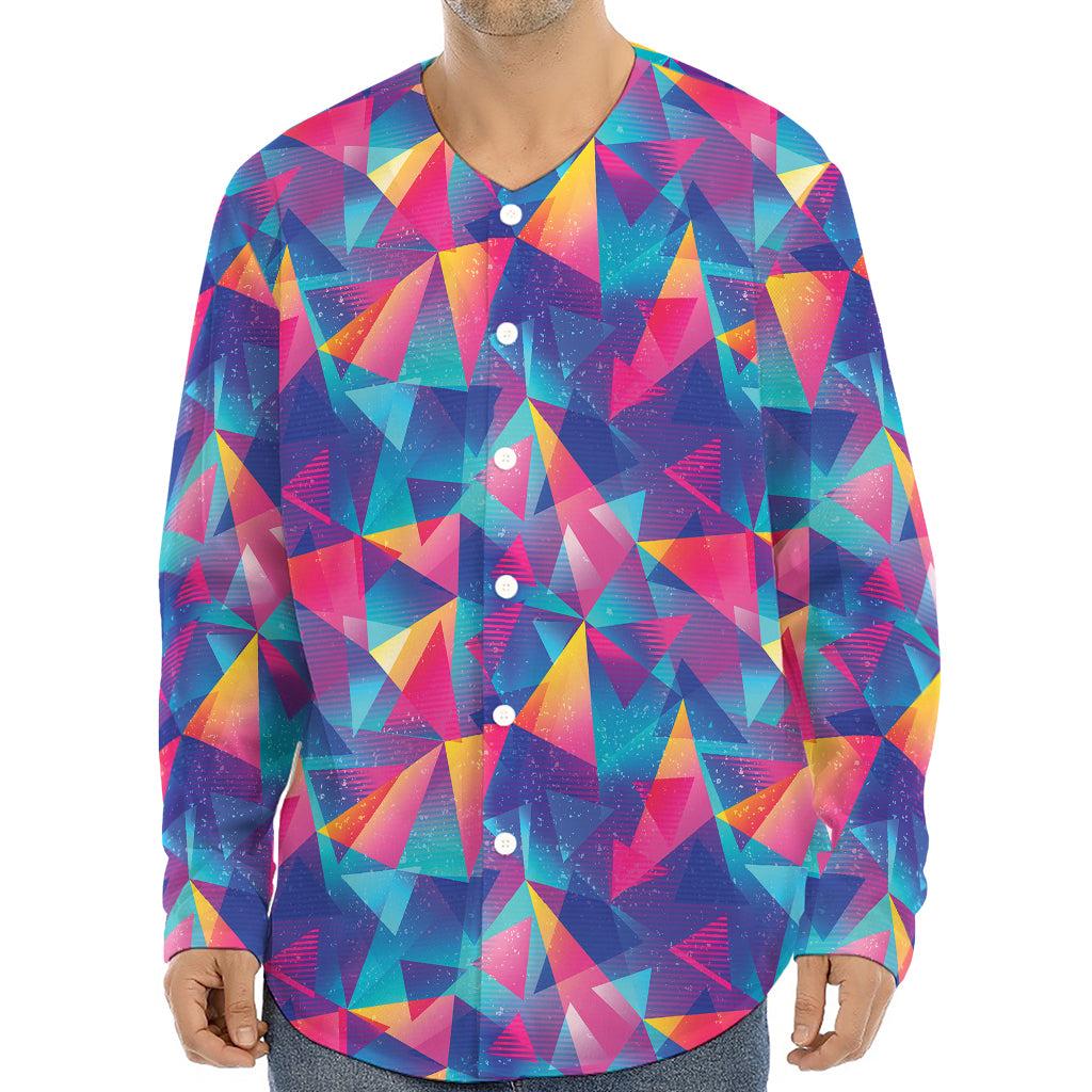 Colorful Geometric Mosaic Print Long Sleeve Baseball Jersey