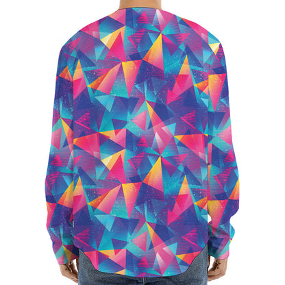 Colorful Geometric Mosaic Print Long Sleeve Baseball Jersey