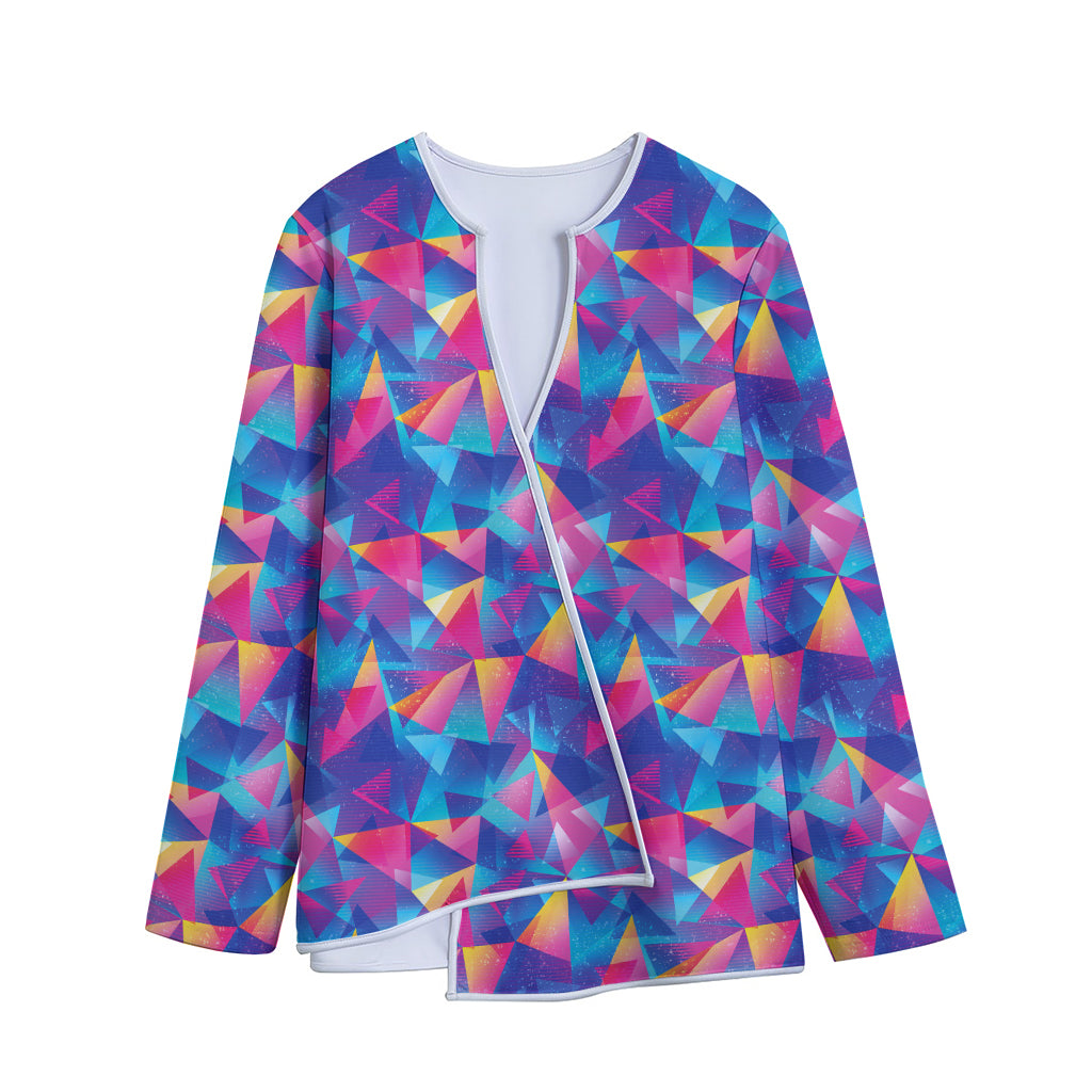 Colorful Geometric Mosaic Print Long Sleeve Short Coat