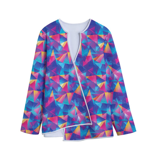 Colorful Geometric Mosaic Print Long Sleeve Short Coat