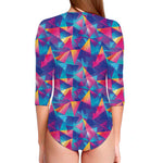 Colorful Geometric Mosaic Print Long Sleeve Swimsuit