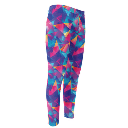 Colorful Geometric Mosaic Print Men's Compression Pants