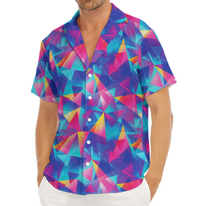 Colorful Geometric Mosaic Print Men's Deep V-Neck Shirt