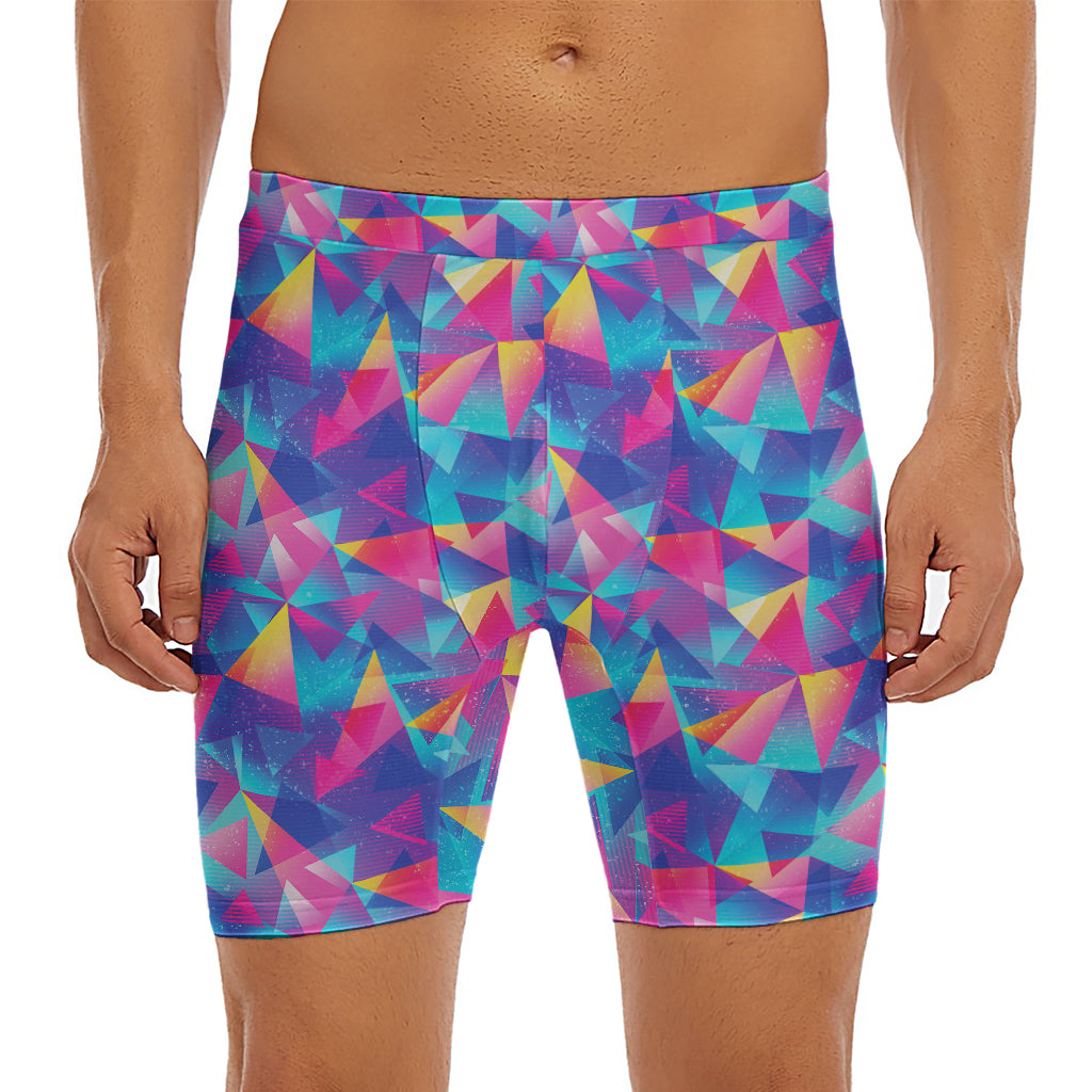 Colorful Geometric Mosaic Print Men's Long Boxer Briefs