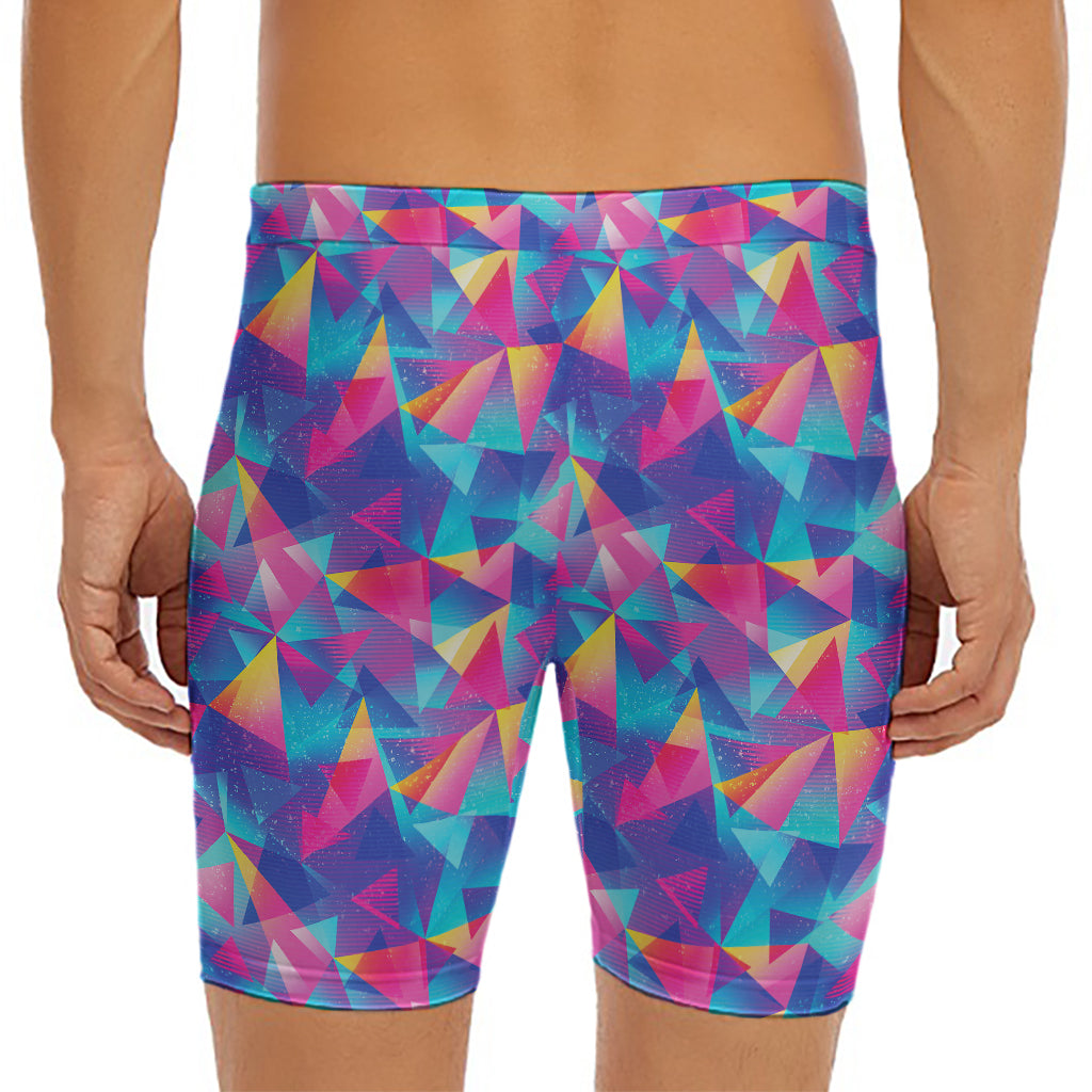 Colorful Geometric Mosaic Print Men's Long Boxer Briefs