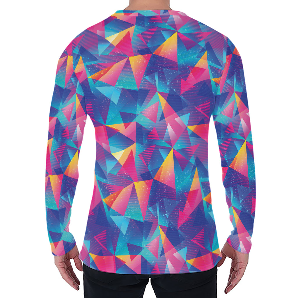 Colorful Geometric Mosaic Print Men's Long Sleeve T-Shirt