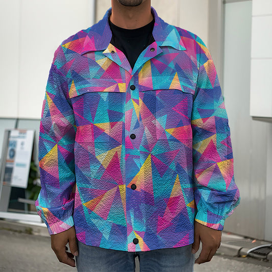 Colorful Geometric Mosaic Print Men's Shirt Jacket